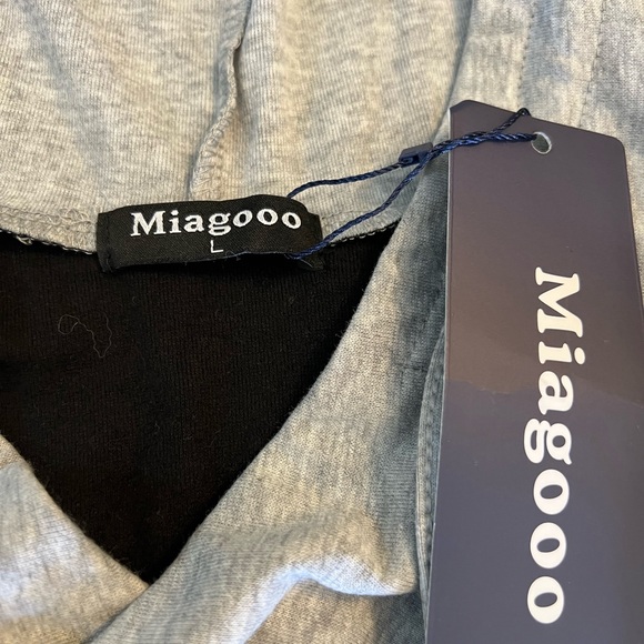 L New Miagooo Two Tone Assymetrical Hem Pocket Hoodie Tunic Black Gray Large - Picture 8 of 10